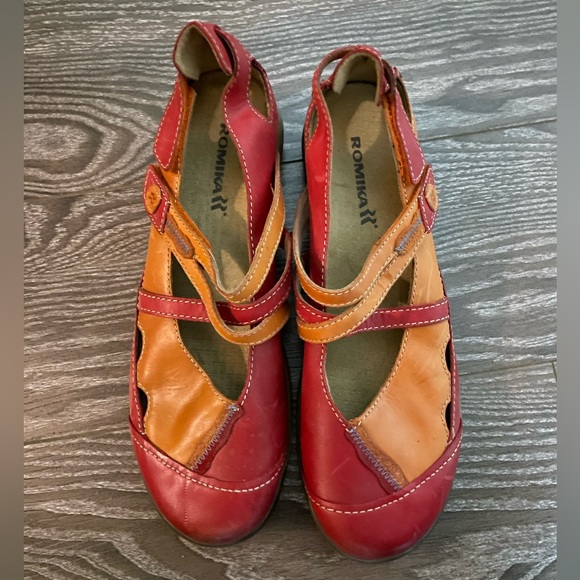 Romika Gina Mary James Leather Orange Red Straps Comfort - Picture 3 of 7